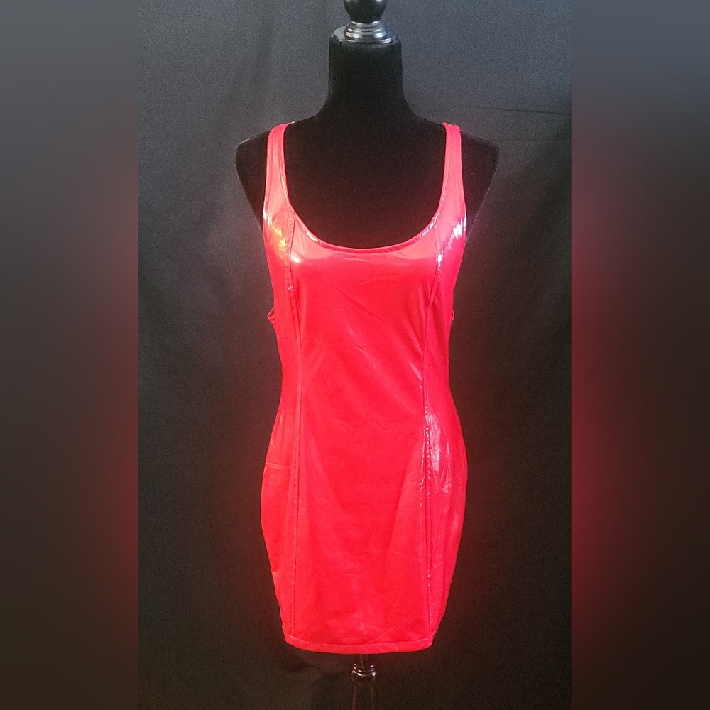 Vinyl Mini Dress in Vibrant Red Size L - Picture 5 of 16